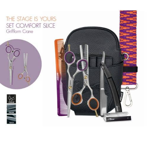 Zestaw BASIC SET THE STAGE IS YOURS COMFORT SLICE 5.5  Nożyczki + Degażówki fryzjerskie jednostronne Jaguar COMFORT SLICE 5,5" /5,5" + Akcesoria - nr.75