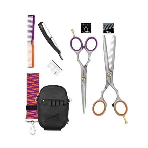 Zestaw BASIC SET THE STAGE IS YOURS ERGO SLICE Nożyczki + Degażówki fryzjerskie jednostronne Jaguar ERGO PRESTYLE SLICE 5,5" + Akcesoria - nr.71